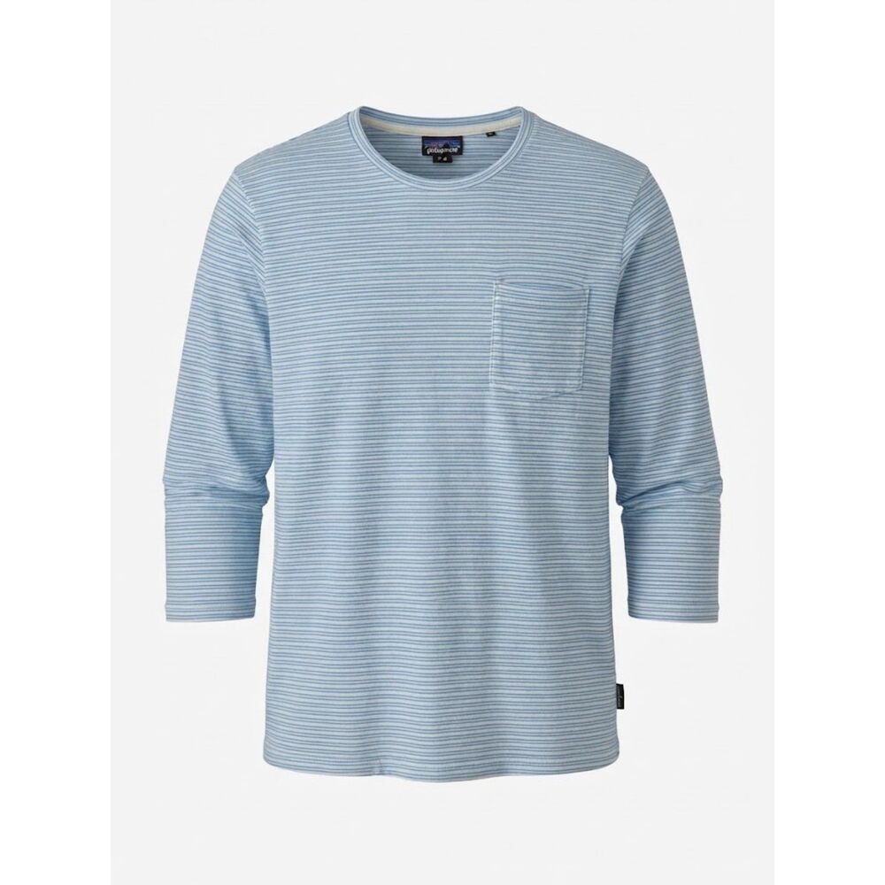 Patagonia Women's Light Blue Striped 3/4 Sleeve Crew Pocket Tee Size M